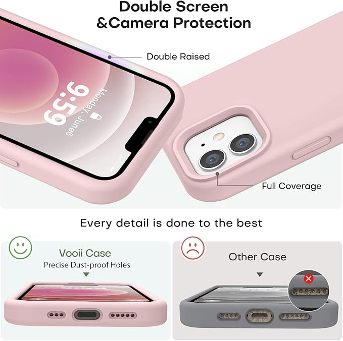 Vooii Compatible with iPhone 12 Case/iPhone 12 Pro Case, Liquid Silicone Upgrade [Soft Anti-Scratch Microfiber Lining] [Shockproof Drop Protection] Phone Case 6.1 inch - Pink Sand