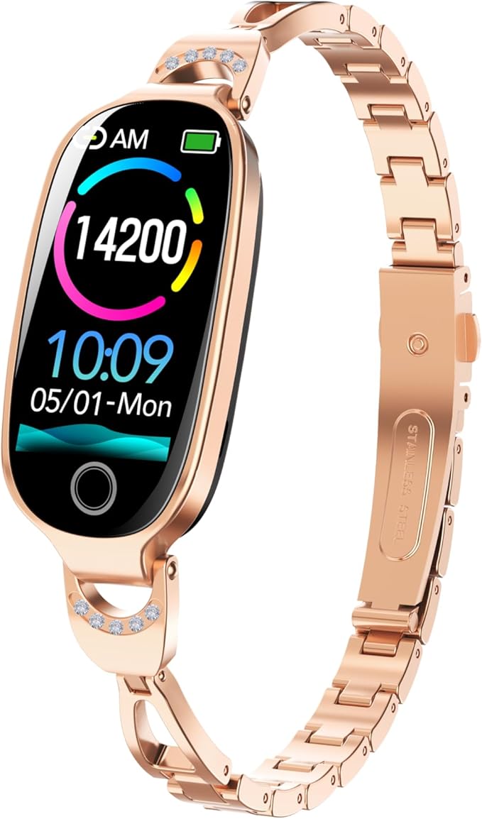 Health and Fitness Tracker Smart Watch for Women - Heart Rate/Blood Pressure/Menstrual Cycle Monitor, Sleep Tracker, iOS Android Compatible, Fitness Watch Remote Photography (Gold)