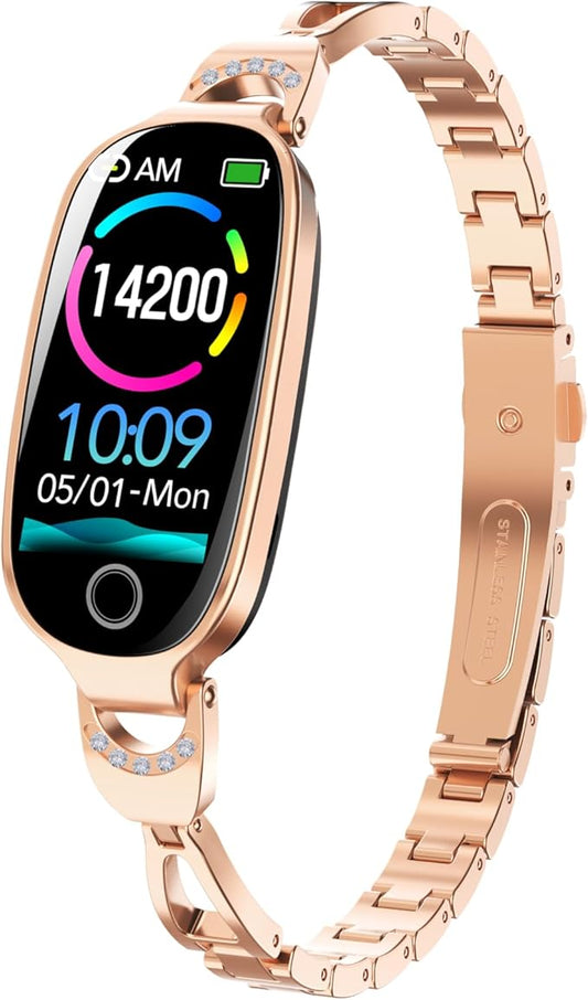 Health and Fitness Tracker Smart Watch for Women - Heart Rate/Blood Pressure/Menstrual Cycle Monitor, Sleep Tracker, iOS Android Compatible, Fitness Watch Remote Photography (Gold)