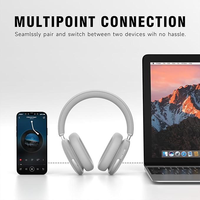 Freepods 120H Playtime Bluetooth ANC/ENC Pro-Level Active Noise Cancelling Over-Ear Headphones Wireless, Headphones with Built-in Microphone Type-C Charging for Call Travel Sports Gym (Silver)