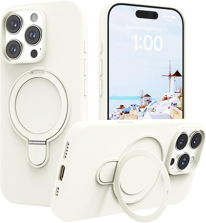 Magnetic Stand for iPhone16 Pro Case with Kickstand 【Lab-Certified Protection】【Not Yellowing】【Anti-Fingerprint】 Durable, Enhanced Grip, Slim，White，iPhone 16 Pro 6.3"