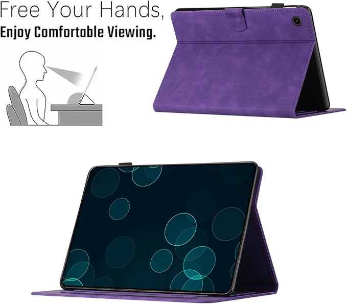 KEROM Case for Samsung Galaxy Tab A9+ Plus 11 Inch 2024 2023 (SM-X210/X216/X218), Embossed Suede Leather Folio Stand Cover with Auto Wake/Sleep & Card Slot & Pen Holder - Purple Butterfly Embossing