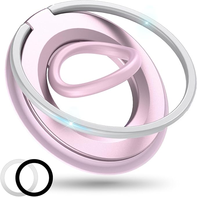 [2025 Upgrade] Magnetic Phone Grip for Phone Ring Holder, Two-Sided Magnets Phone Ring Grip Finger Kickstand Compatible with iPhone 17 Pro/Max 16 15 14 13 12 11 Plus & Android Phone (pink1)
