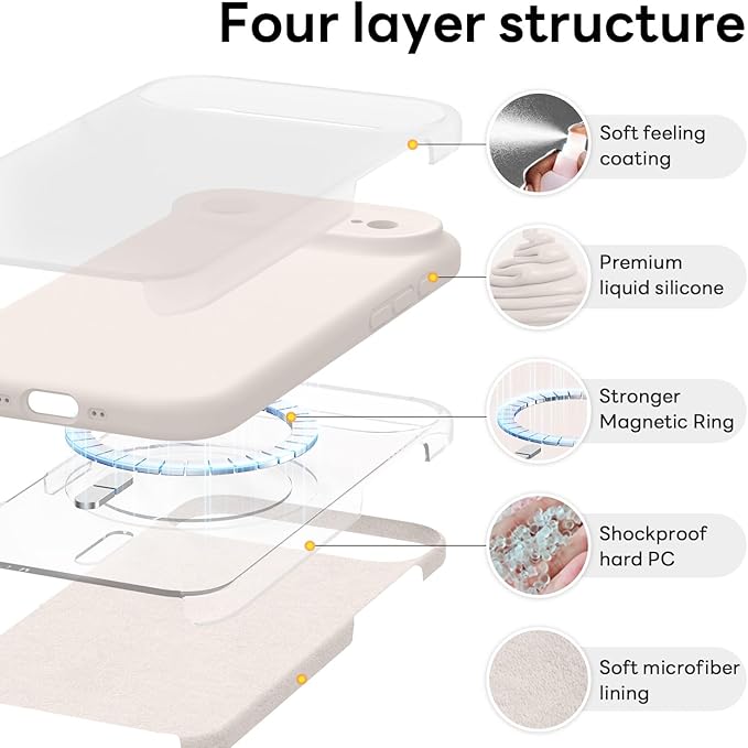Vooii Magnetic Compatible with iPhone Air Case (Compatible with Magsafe) (Upgraded Camera Protection) Liquid Silicone Shockproof Full Body Protective Phone Cover for Women Men, Stone, 6.5"