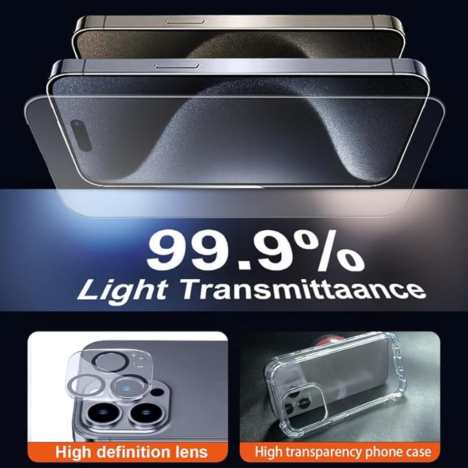 for iPhone 15 Pro Case Clear - 5-in-1 Camera Lens and Glass Screen Protector