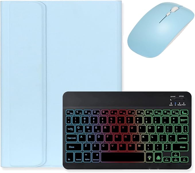 Backlit Keyboard Case for Galaxy Tab A9+ Plus 11 inch Case with Mouse and Detachable Backlight Color Keyboard Case with S Pen Holder,Light Blue+Black