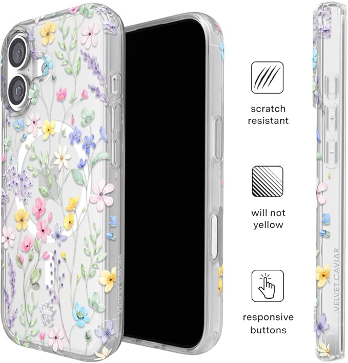 VELVET CAVIAR Case for iPhone 17 | Compatible with MagSafe | 10ft Drop Tested | Cute Girly Protective Designer Cases for Women | Enchanted Floral Wildflowers