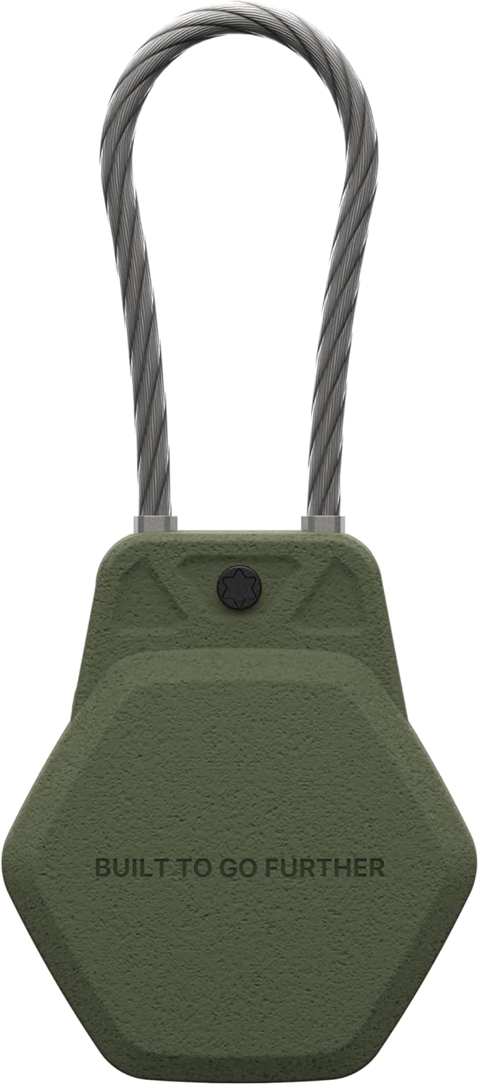 URBAN ARMOR GEAR UAG Compatible with AirTag Case Civilian - Hard Shell Lock Case Holder Keychain with Wire Cable for Keys, Luggage & Bags, Anti-Lost Ultra Secure GPS Protective Cover, Olive Drab