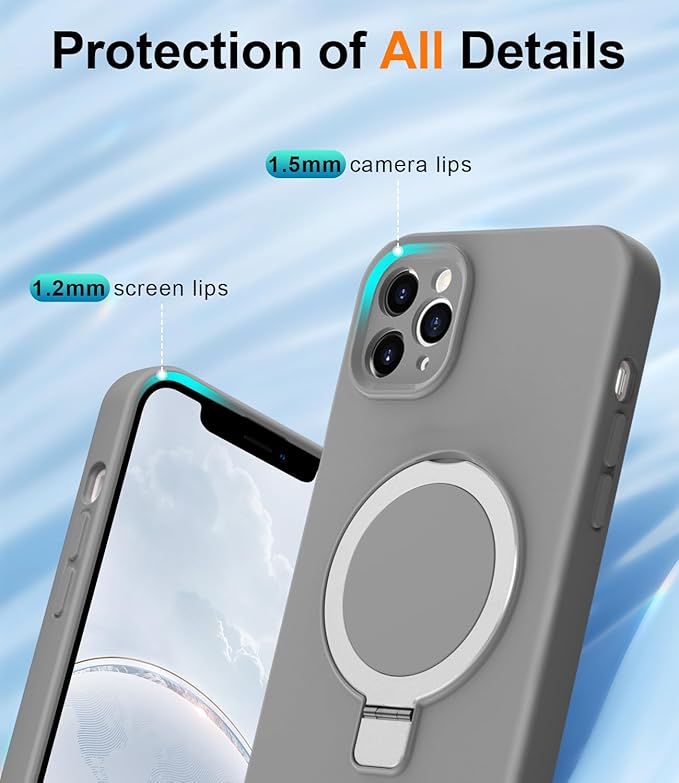 ZHK Liquid Silicone Designed for iPhone 12 pro max Case with Magnet Stand, [Precise Camera Lens Protection][Mil-Grade Drop Shockproof][Soft Anti-Scratch Microfiber Lining] Slim Fit Cover, Grey