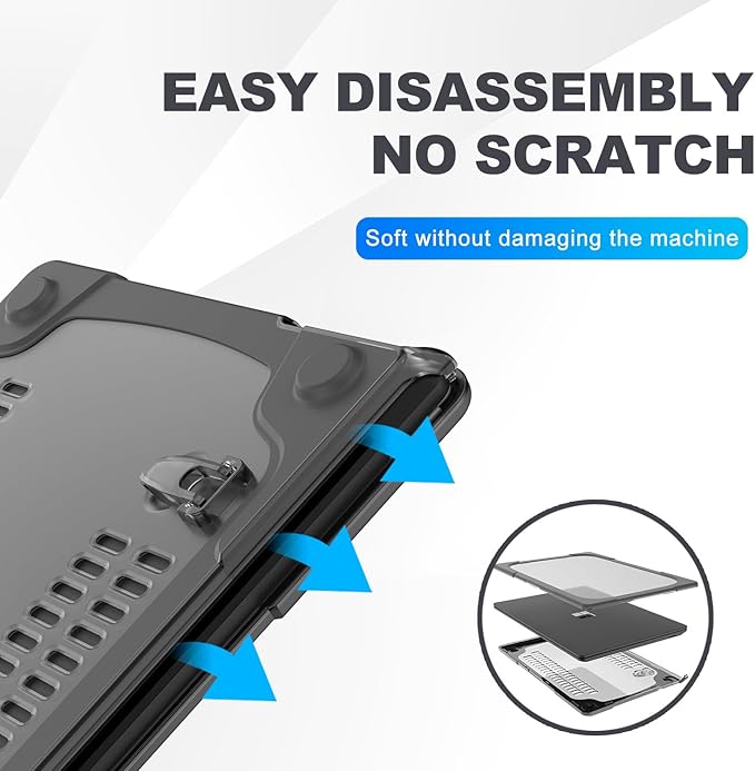 Batianda Heavy Duty Case for 13.8 inch Microsoft Surface Laptop 2024 (7th Edition) with Fold Kickstand Includes Keyboard Cover Screen Protector - Shockproof Stylish & Durable Protective Cover, Grey