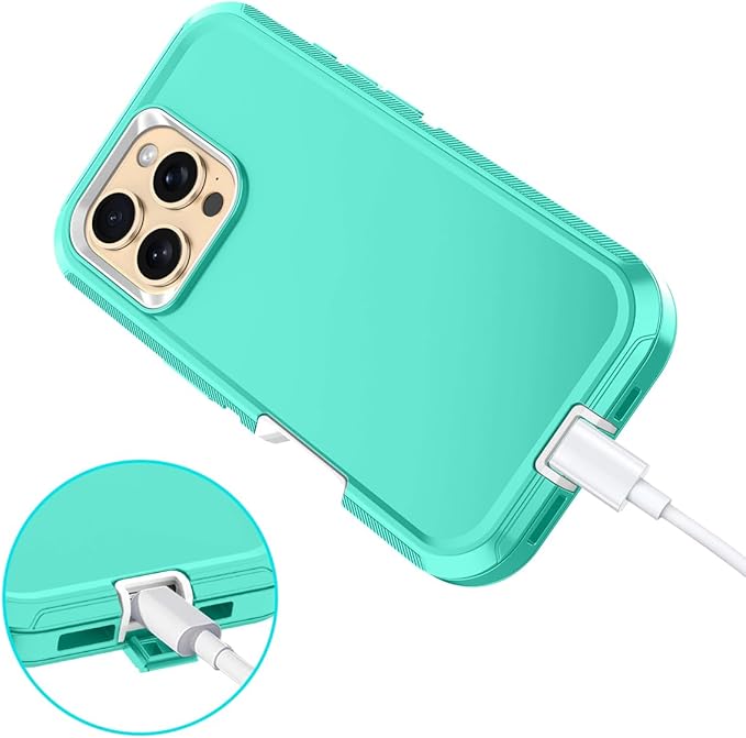 for iPhone 16 Pro Max Case Shockproof Dust/Drop Proof 3-Layer Full Body Protection [Without Screen Protector] Rugged Heavy Duty Cover Case for Apple iPhone 16 Pro Max 6.9" 2024,Teal/White