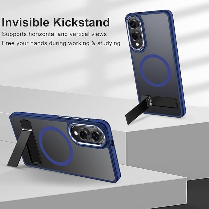 for Samsung Galaxy S25 Edge Case, Non-Slip Phone Case with Invisible Kickstand [Fits for Magsafe], Ultra Slim Translucent Cover for Galaxy S25 Edge, Mil-Grade Drop Protection (Darkblue)