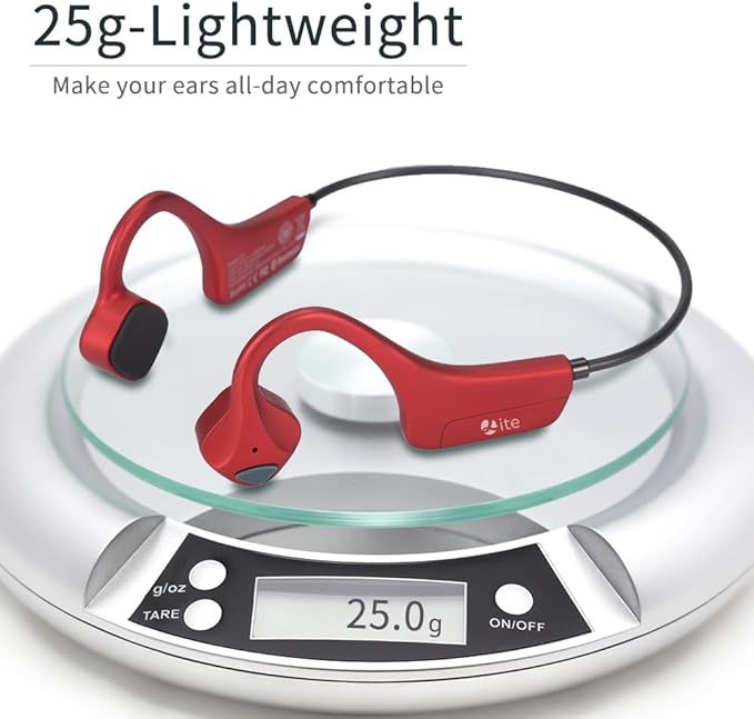 Headset Open Ear Headphones - IPX5 Waterproof Bluetooth Bone Conduction Headphone Wireless Earphones, Type-C Charging, Long Battery Life, 25g Lightweight Red