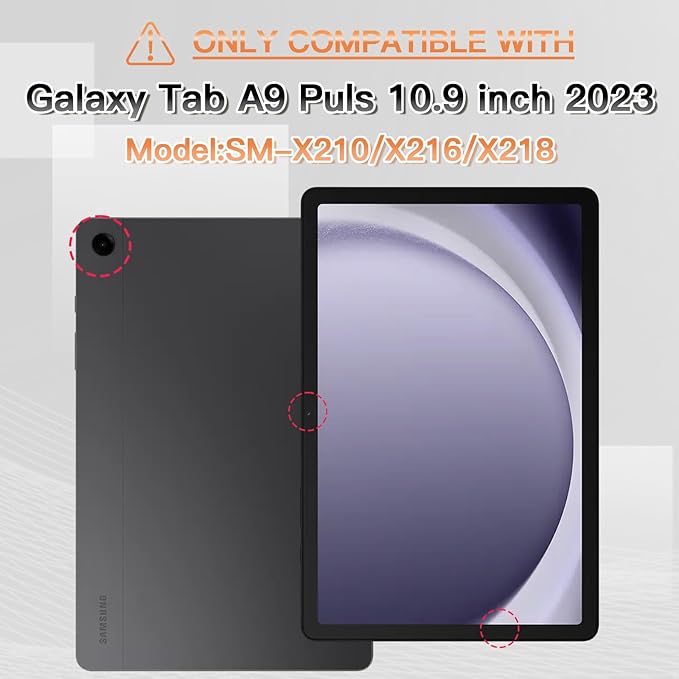 BRAECNstock for Samsung Galaxy Tab A9+ Plus Tablet Case 11 inch (SM-X210/X216/X218) Shockproof Protective Galaxy Tab A9+ Case with Screen Protector Pen Holder Rotating Hand Strap+Stand - Red