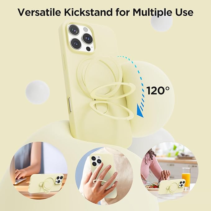 Magnetic Stand for iPhone16 Pro Case with Kickstand 【Lab-Certified Protection】【Not Yellowing】【Anti-Fingerprint】 Durable, Enhanced Grip, Slim，Yellow，iPhone 16 Pro 6.3"