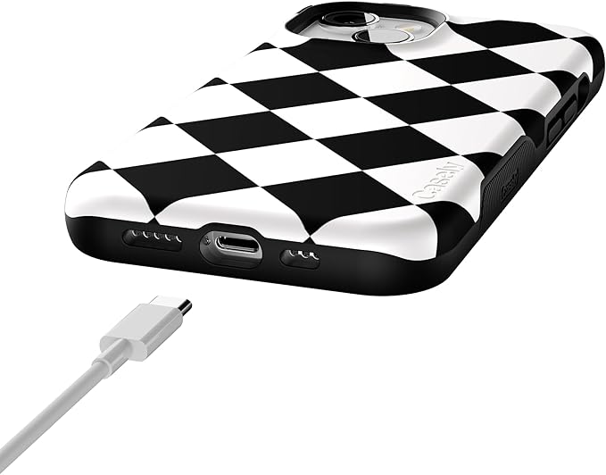 Casely iPhone 14 Case | Black Checkerboard | High Contrast Design | Compatible with MagSafe | Bold Protective Design