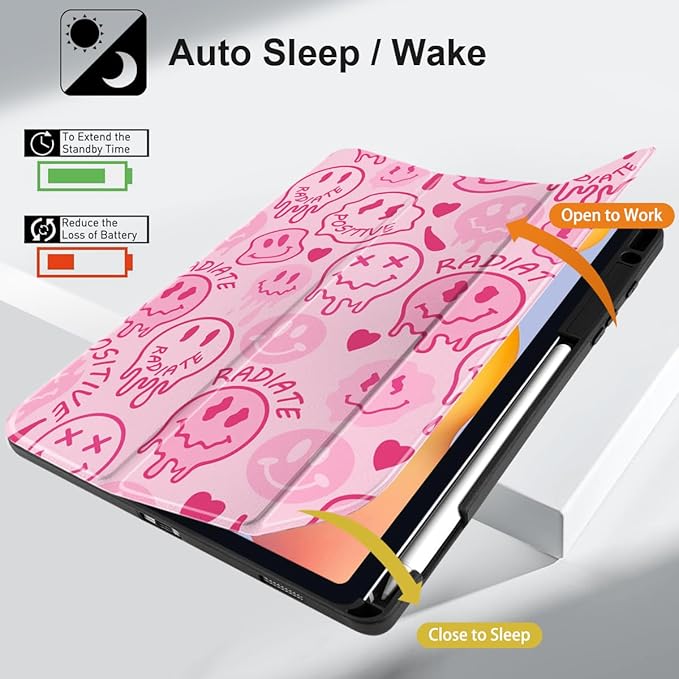 DONGKE Case for Samsung Galaxy Tab S6 Lite 10.4 Inch 2024/2022/2020, Trifold Stand + S Pen Holder + Auto Wake/Sleep + Soft TPU Protective Stand Back Cover, Melting Faces