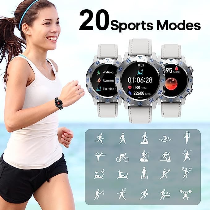 KAVVO Oyster Urban Smart Watch for Men, 46mm Fitness Smartwatch with Blood Oxygen Heart Rate Sleep Monitor, Multiple Sports Modes Tracker for Android iOS Phones (Raw White)