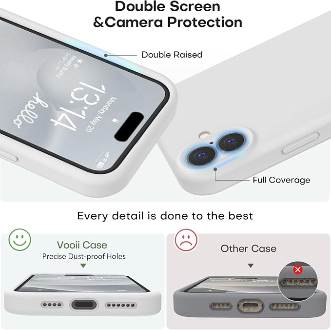 Vooii Compatible with iPhone 16 Case, Liquid Silicone Upgrade [Camera Protection] [Soft Anti-Scratch Microfiber Lining] Shockproof Phone Case for iPhone 16 6.1 inch - White