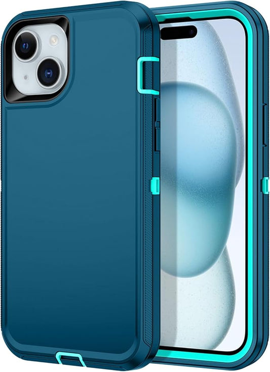 for iPhone 15 Plus Case Shockproof Dust/Drop Proof 3-Layer Full Body Protection [Without Screen Protector] Rugged Heavy Duty Cover Case for Apple iPhone 15 Plus 6.7" 2023,Turquoise