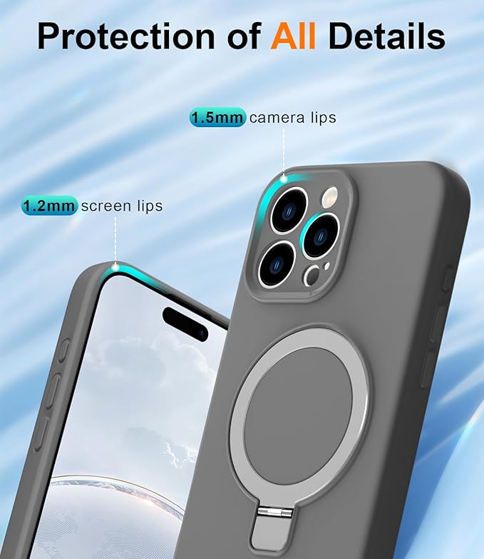 ZHK Liquid Silicone Designed for iPhone 16 pro Case with Magnet Stand, [Precise Camera Lens Protection][Mil-Grade Drop Shockproof][Soft Anti-Scratch Microfiber Lining] Slim Fit Cover, Grey