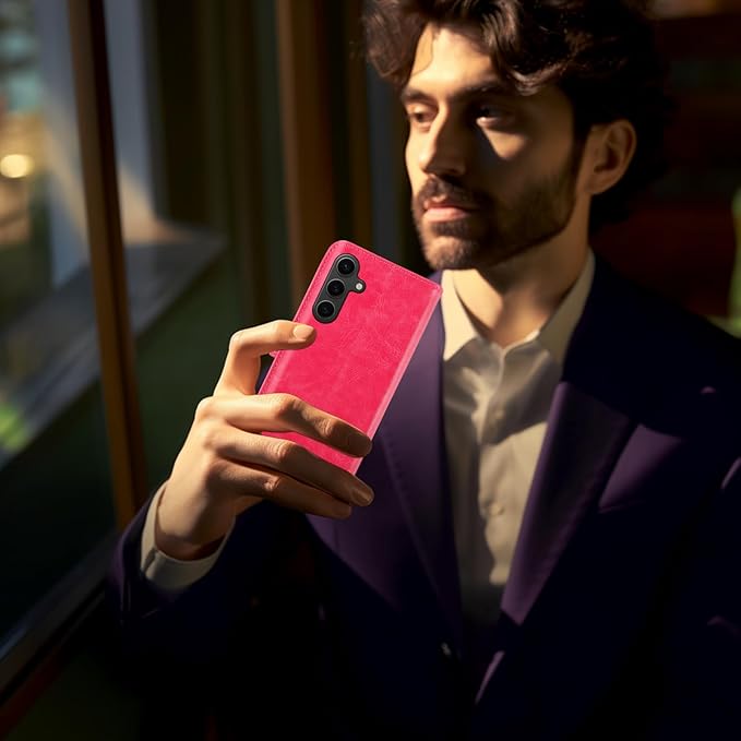 MONASAY Wallet Case Fit for Samsung Galaxy S23 FE 6.4 inch 5G,[RFID Blocking] Flip Folio Leather Cell Phone Cover with Credit Card Holder, Hot-Pink