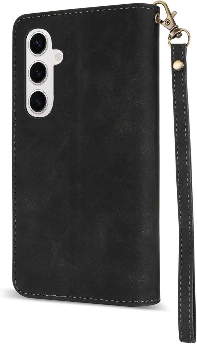 ZZXX for Samsung Galaxy S24 Wallet Case with RFID Blocking Card Slot PU Leather Zipper Flip Folio with Strap Kickstand Protective Cover for Samsung Galaxy S24 Case Wallet(Black-6.2 inch)