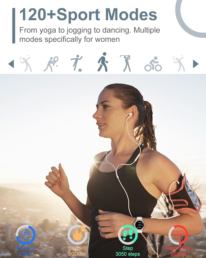 Smart Watches for Women(Answer/Make Calls) with Diamonds, 1.3” HD Bluetooth Smart Watch for Android iOS Phones, IP68 Waterproof Fitness Activity Trackers Smartwatch with Heart Rate/SpO2/Sleep Monitor