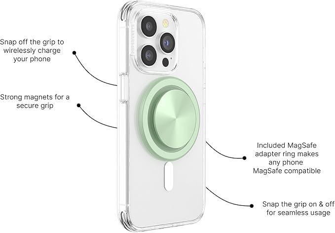 PopSockets Phone Grip for MagSafe with Kickstand, Magnetic Stand, Swappable Top, Secure Hold for iPhone MagSafe Cases, Phone & Tablet Grip, Cute PopSockets - Honeydew