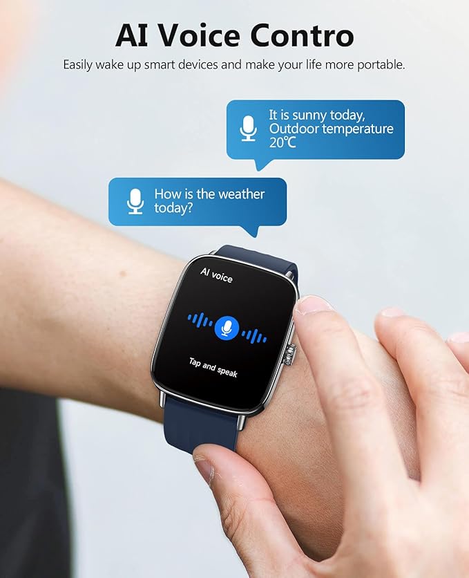 2025 Smart Watches for Men Women, 1.85" AI Voice Smartwatch, 24/7 Heart Rate Monitor, Stress/SpO2/Sleep Tracker, IP68 Waterproof, Weather, 100+ Sports Fitness Tracker for Android iOS Blue