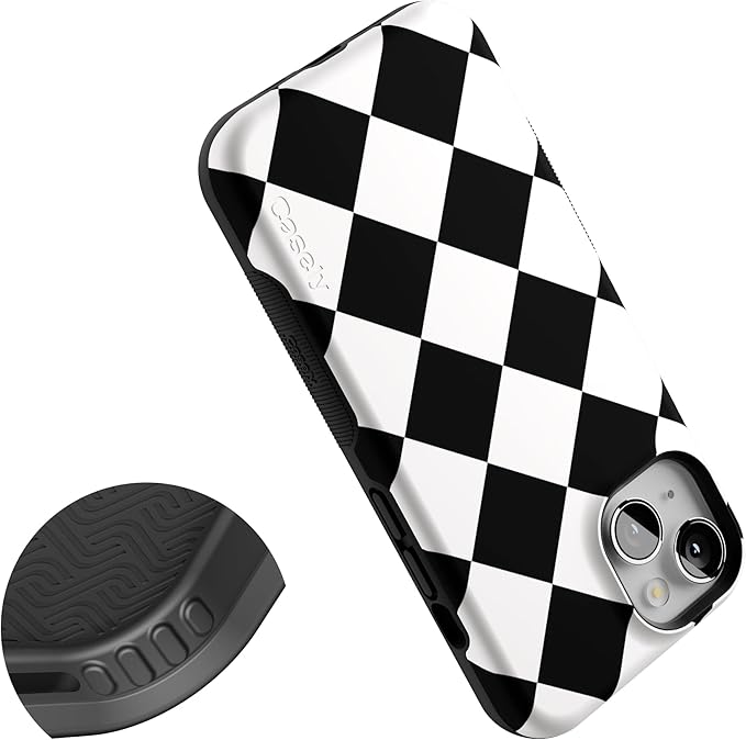 Casely iPhone 14 Case | Black Checkerboard | High Contrast Design | Compatible with MagSafe | Bold Protective Design