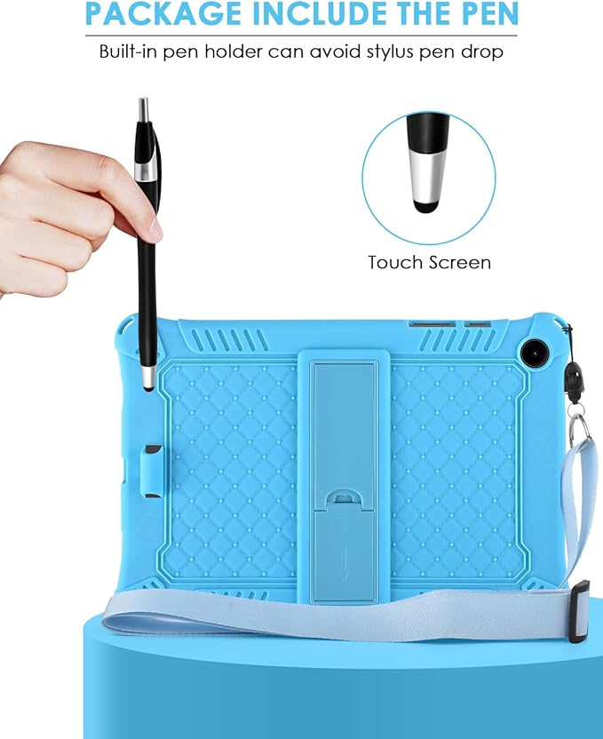 DETUOSI Compatible with Samsung Galaxy Tab A9 Plus Case 11 inch 2023, with Shoulder Strap & Stylus Pen, Soft Silicone Multi-Angle Case for Galaxy Tab A9+ Tablet SM-X210/X216/X218, Sky Blue
