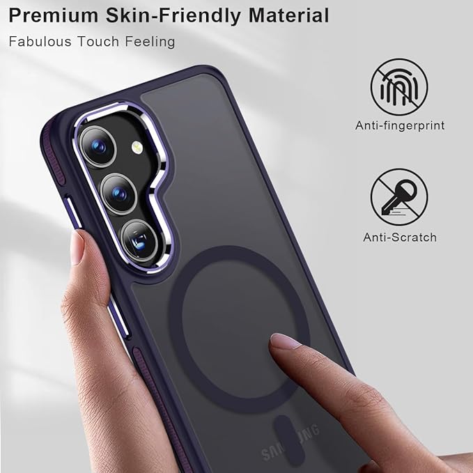 Magnetic for Samsung Galaxy S25 Case, Translucent Matte Texture S25 Cover [Compatible with Mag Accessories] [S Pen Friendly], Anti-Slip Drop Protection Galaxy S25 Phone Case (Dark Purple)