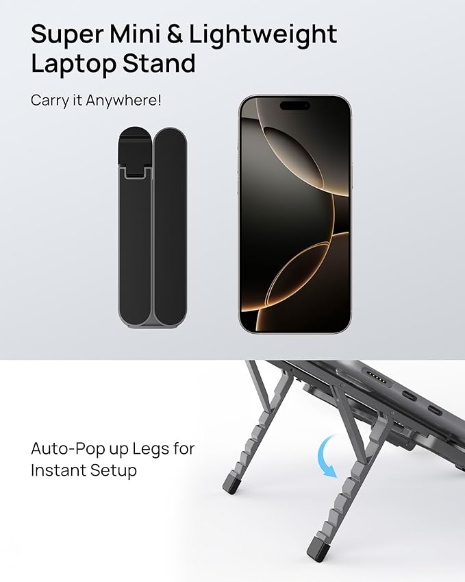 SODI [Ultra Compact] Foldable & Portable Laptop Stand for Desk, Lightweight Tablet Stand for Business Travel, Library, Cafe, 6 Level Height Ergonomic Aluminum Computer Holder for 10-16" Laptops