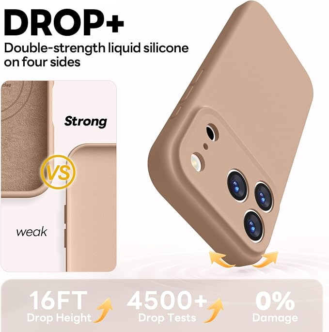 Vooii Magnetic Compatible with iPhone 17 Pro Case (Compatible with Magsafe) (Upgraded Camera Protection) Liquid Silicone Shockproof Full Body Protective Phone Cover for Women Men, Light Brown, 6.3”