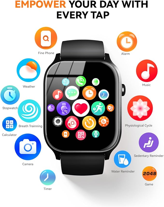 Smart Watches for Women Men, 1.85" HD Touchscreen, Fitness Tracker with 110 Sports Modes, Step Counter/Sleep Monitor, IP68 Waterproof, Bluetooth Call & Music Control for iPhone/Android