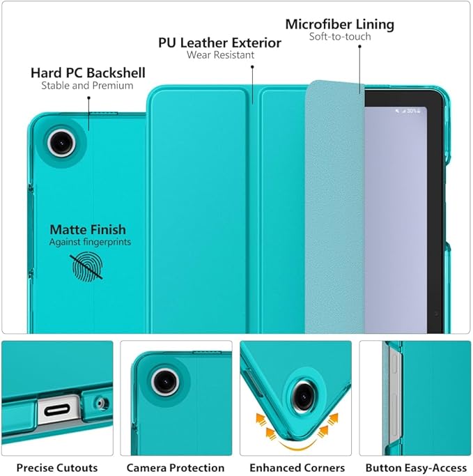 MoKo Case for Galaxy Tab A9+/A9 Plus 11 inch 2023, Slim Stand Protective Smart Cover with Hard PC Translucent Back Shell for Tab A9 Plus Tablet (SM-X210/X216/X218), Auto Wake/Sleep, Pagoda Blue