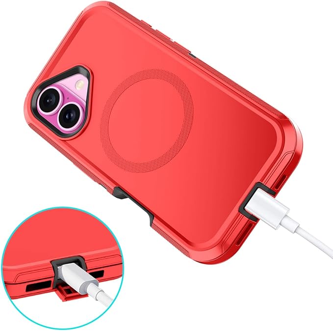 for iPhone 16 Plus Case [Compatible with MagSafe] Shockproof 3-Layer Full Body Protection [Without Screen Protector] Rugged Heavy Duty Cover Case for Apple iPhone 16 Plus 6.7",Red/Black