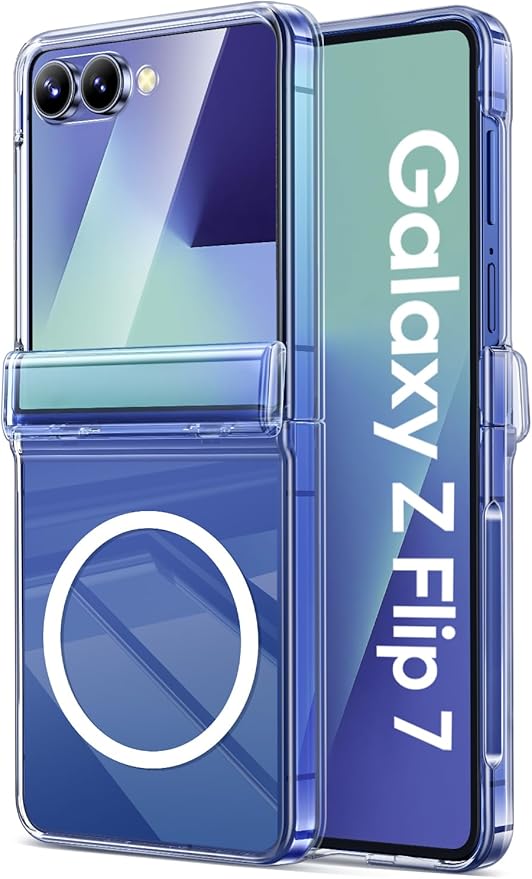 Vihibii for Samsung Galaxy Z Flip 7 Clear Case Slim, [Compatible with MagSafe], Hinge Protection & Outer Screen Protector, Shockproof Rugged Transparent Phone Cover for Galaxy Z Flip 7 2025, Clear