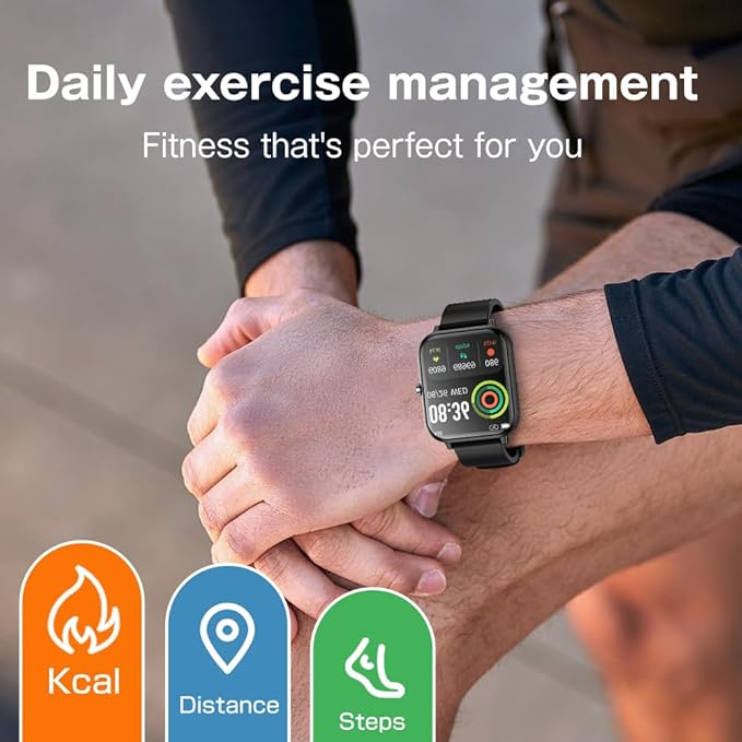 Smart Watch, Fitness Tracker, IP68 Waterproof, iPhone and Android Phone Compatible, Ultra-Thin Activity Tracking Smartwatch, Medium, Black