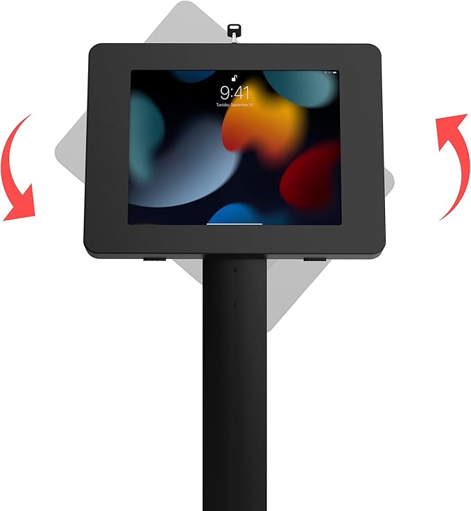 Thin Floor Stand - CTA Tall Standing 360 Degree Kiosk Display Tablet Holder - Charger Access & Lock for iPad mini A17 Pro & 1/2/3/4/5/6 - Samsung Tab A 8″
