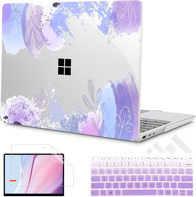 Tuiklol Case for 12.4 Inch Microsoft Surface Laptop Go 3/2 / 1 2023-2020 Releases, Plastic Hard Shell Case with Screen Protector and Keyborad Cover +Dust Plugs Model 2013/1943,Inset Flora
