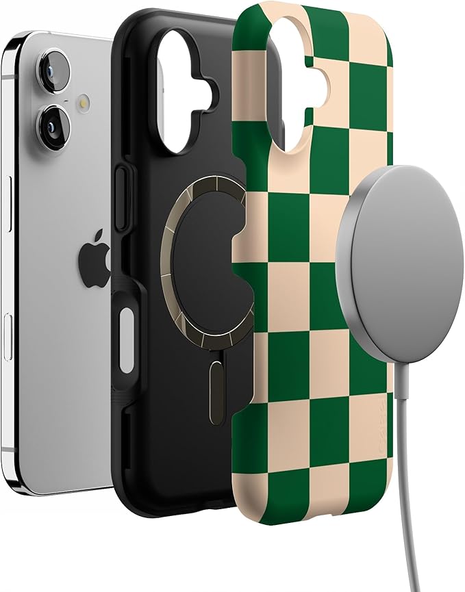 Casely iPhone 17 Case | Fit Check | Green Checkerboard | Bold Protective Design | Compatible with MagSafe