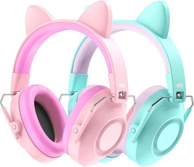 Dr.meter Ear Muffs for Noise Reduction: 32SNR Noise Cancelling Headphones for Kids with Adjustable Head Band, Kids Ear Hearing Protection Pink+Green
