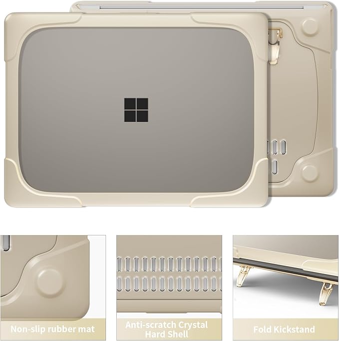 Batianda Heavy Duty Case for 13.8 inch Microsoft Surface Laptop 2024 (7th Edition) with Fold Kickstand Includes Keyboard Cover Screen Protector - Shockproof Stylish & Durable Protective Cover, Khaki