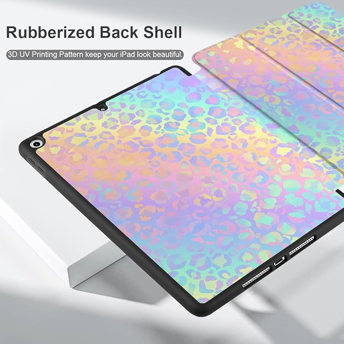 DONGKE Case Compatible with iPad 10.2 Inch 2021 2020 2019 iPad 9th/8th/7th Generation with Pencil Holder, Slim Stand Protective Case with Soft TPU Back, Auto Sleep/Wake Cover, Colorful Leopard