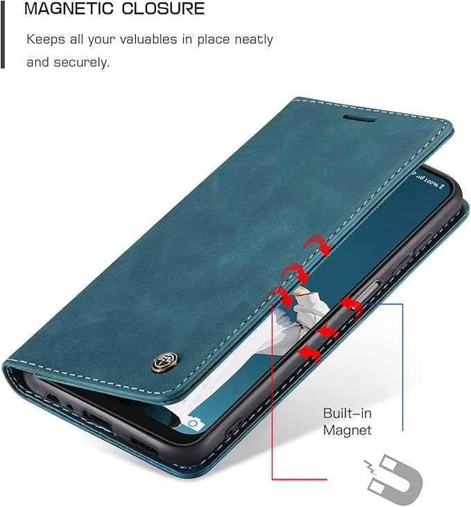 for Samsung Galaxy A22 5G Case, Flip Wallet Leather Case with Card Holder Magnetic Closure Shockproof Kickstand Protective Phone Cases Cover for Samsung A22 5G,Blue-Green
