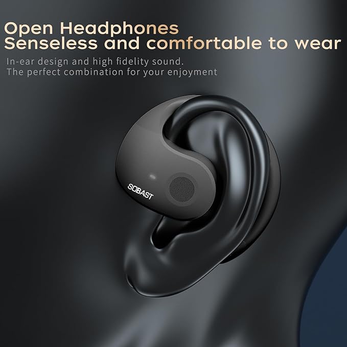 Open Ear Wireless Hanging Earbuds, Ideal for Workout, Non - in - Ear Design with Wireless Connectivity, Sports - Oriented with Ultra - Long Battery Life, Spherical Shape, Black