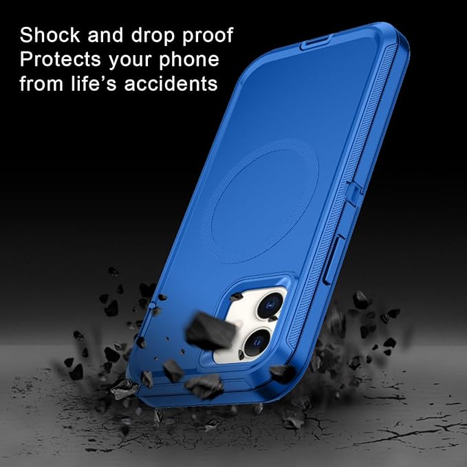 for iPhone 12 Case,iPhone 12 Pro Case [Compatible with MagSafe] Shockproof 3-Layer Full Body Protection Rugged Heavy Duty Cover for Apple iPhone 12/12 Pro 6.1",Sea Blue