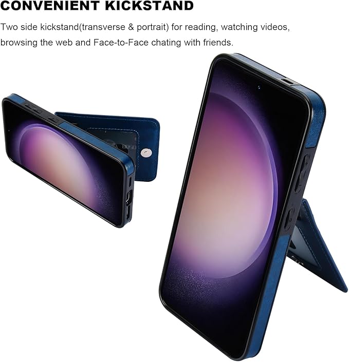 KIHUWEY for Samsung Galaxy S24 Case Wallet with Credit Card Holder, Flip Premium Leather Magnetic Clasp Kickstand Heavy Duty Protective Cover for Samsung Galaxy S24 6.2" (Blue)